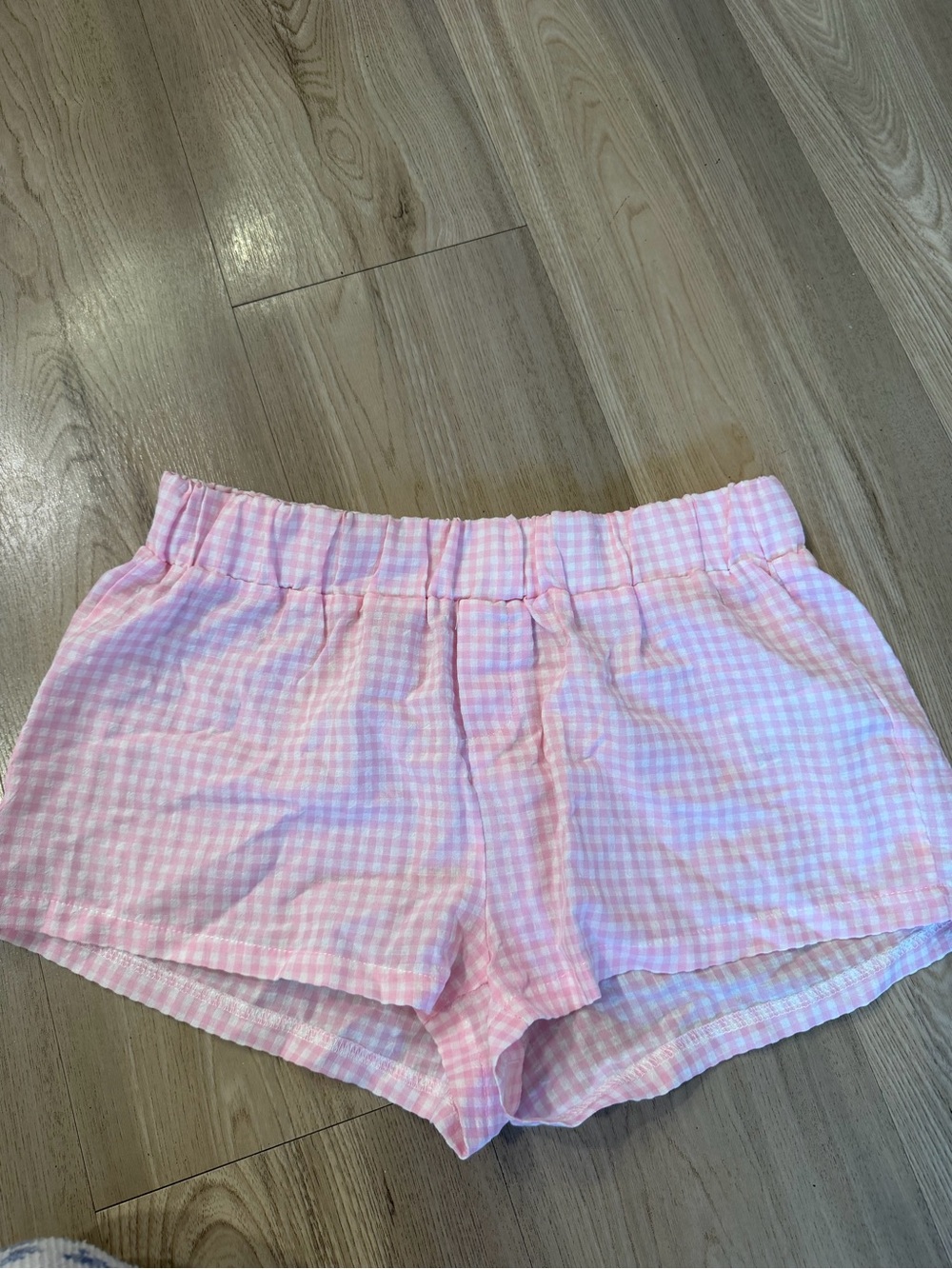 Edikted Pink Gingham High-Waist Elastic Shorts